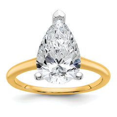 14k Two-tone 4 carat Certified Lab Grown Diamond VS/SI+ G+ Pear Solitare Complete Engagement Ring