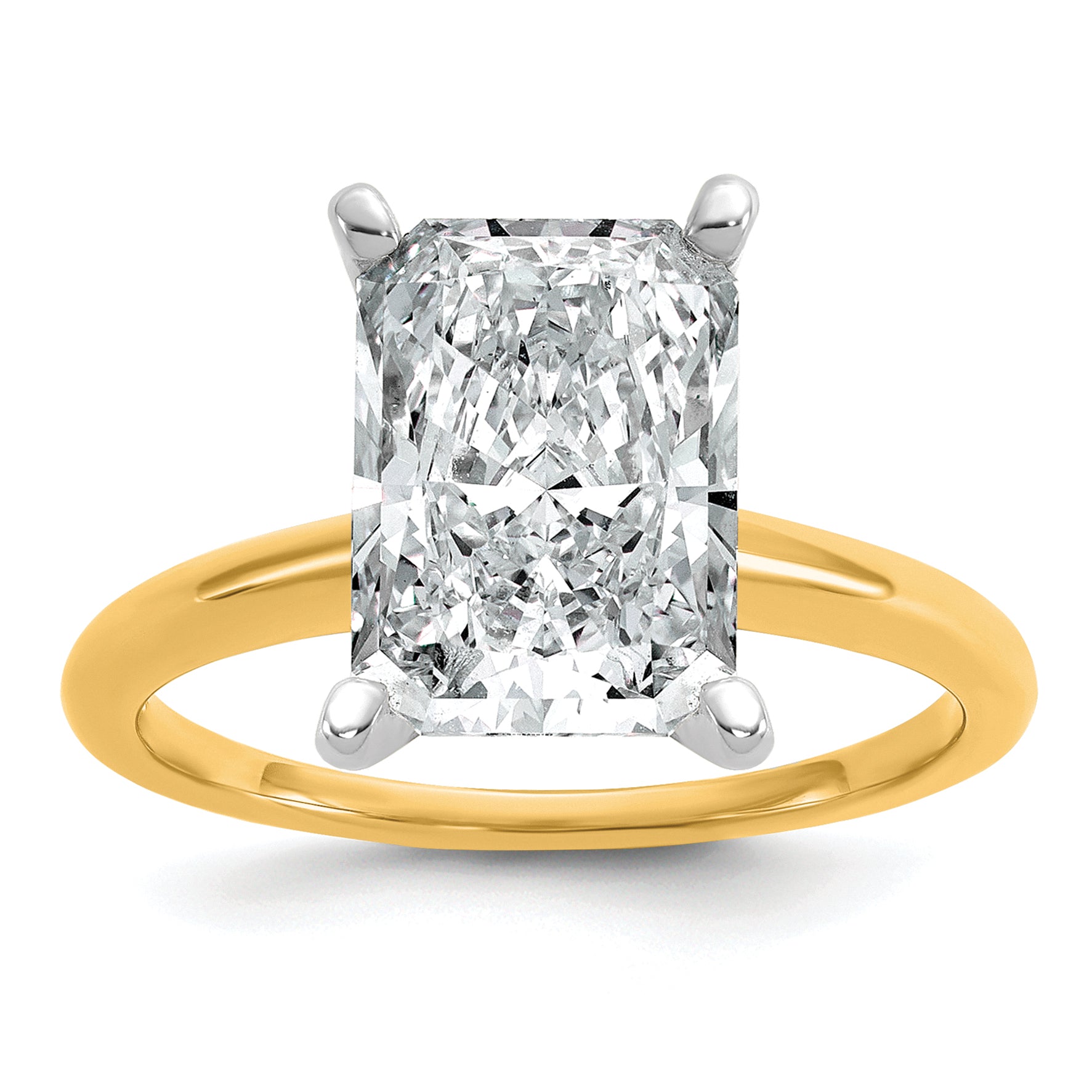 14k Two-tone 4 carat Certified Lab Grown Diamond VS/SI+ G+ Radiant Solitare Complete Engagement Ring