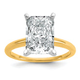 14k Two-tone 4 carat Certified Lab Grown Diamond VS+ F+ Radiant Solitare Complete Engagement Ring