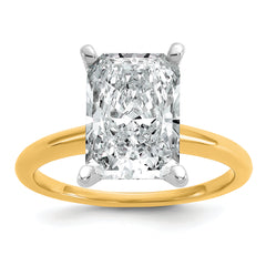 14k Two-tone 4 carat Certified Lab Grown Diamond VS+ F+ Radiant Solitare Complete Engagement Ring