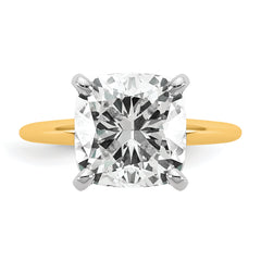 14k Two-tone Cert Lab Grown Dia VS+ F+ Cushion Solitaire Engagement Ring