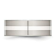 Chisel Stainless Steel with Sterling Silver Inlay Polished 8mm Flat Band