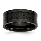 Stainless Steel Polished 9mm Black IP-plated w/Carbon Fiber Inlay Band