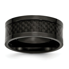 Stainless Steel Polished 9mm Black IP-plated w/Carbon Fiber Inlay Band