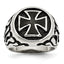 Chisel Stainless Steel Antiqued Polished and Textured Black IP-plated Cross Ring