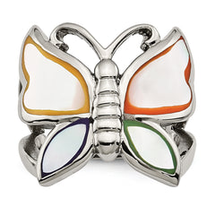 Stainless Steel Polished and Enameled Shell Butterfly Ring