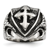 Chisel Stainless Steel Antiqued Polished and Textured Shield Ring