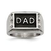 Stainless Steel Polished Black Enameled DAD w/CZ Ring