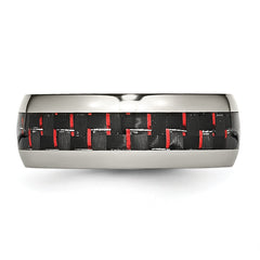 Chisel Stainless Steel Polished with Black and Red Carbon Fiber Inlay 8mm Band