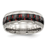 Chisel Stainless Steel Polished with Black and Red Carbon Fiber Inlay 8mm Band