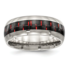 Chisel Stainless Steel Polished with Black and Red Carbon Fiber Inlay 8mm Band