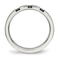 Chisel Stainless Steel Polished 3 Stone Black CZ 2.5mm Flat Band