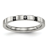Chisel Stainless Steel Polished 3 Stone Black CZ 2.5mm Flat Band