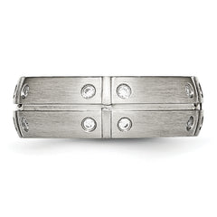Stainless Steel Brushed and Grooved w/CZ 8mm Half Round Band