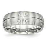 Stainless Steel Brushed and Grooved w/CZ 8mm Half Round Band