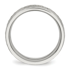 Chisel Stainless Steel Brushed and Hammered with Black CZ 7.5mm Band