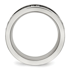 Stainless Steel Polished Black IP Laser Cut w/Cable Inlay & CZ 8mm Band