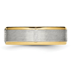 Stainless Steel Polished Yellow IP-plated w/CZ 6mm Grooved Band