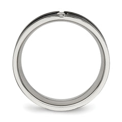 Stainless Steel Polished Black IP-plated CZ Grooved 8mm Comfort Fit Band