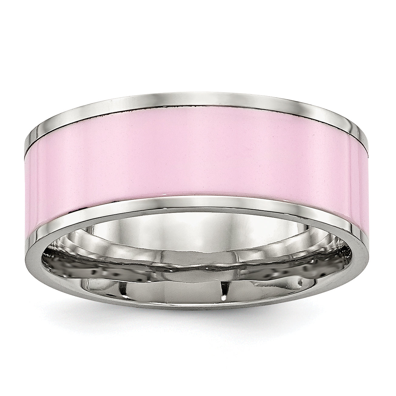 Chisel Stainless Steel Polished Pink Ceramic 7.5mm Band
