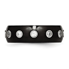 Chisel Stainless Steel Brushed and Polished Black IP-plated CZ Half Round 7mm Band