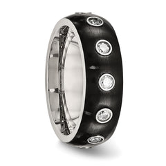 Chisel Stainless Steel Brushed and Polished Black IP-plated CZ Half Round 7mm Band