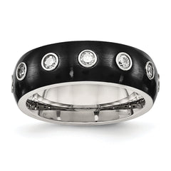 Chisel Stainless Steel Brushed and Polished Black IP-plated CZ Half Round 7mm Band