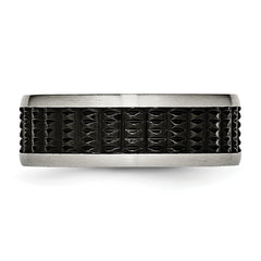 Stainless Steel Polished/Textured w/Brushed Edges Black IP-plated Band