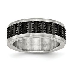 Stainless Steel Polished/Textured w/Brushed Edges Black IP-plated Band