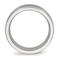 Stainless Steel Polished w/Black CZ 8mm Grooved Band