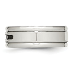 Stainless Steel Polished w/Black CZ 8mm Grooved Band