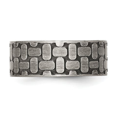 Stainless Steel Antiqued Brushed and Textured 7.75mm Flat Band