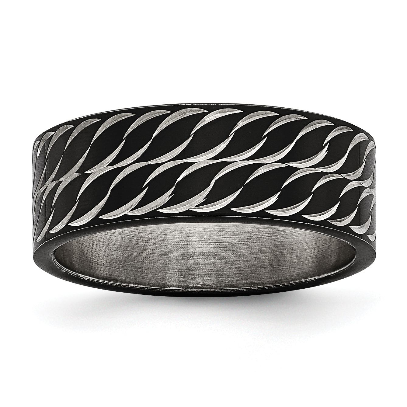 Chisel Stainless Steel Polished Black IP-plated Diamond-Cut 8mm Band