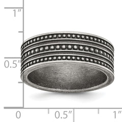Chisel Stainless Steel Antiqued Gun Metal IP-plated Beaded 10mm Flat Band