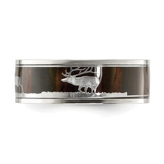 Chisel Stainless Steel Polished with Wood Inlay Deer Design 8mm Band