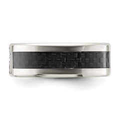 Chisel Stainless Steel Polished with Black Carbon Fiber Inlay CZ Cross 8mm Band