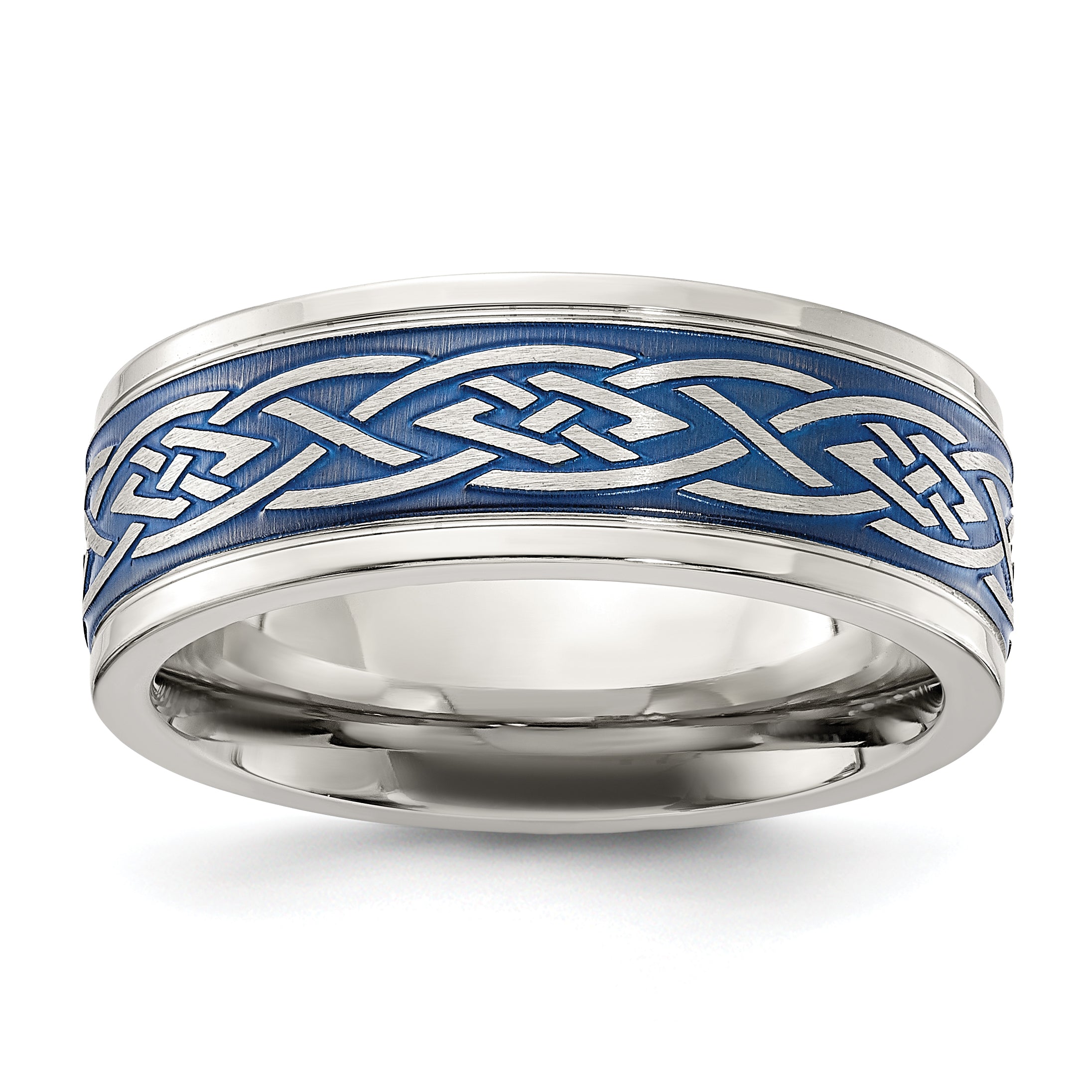Chisel Stainless Steel Polsihed Blue IP-plated Celtic Design 8.00mm Band