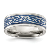 Chisel Stainless Steel Polsihed Blue IP-plated Celtic Design 8.00mm Band