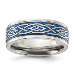 Chisel Stainless Steel Polsihed Blue IP-plated Celtic Design 8.00mm Band