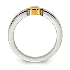 Chisel Stainless Steel Polished Yellow IP-plated with CZ Tapered Ring