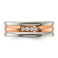 Chisel Stainless Steel Polished Rose IP-plated with CZ 7.00mm Band