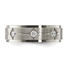 Chisel Stainless Steel Polished with Brushed Center with CZ 7.00mm Band