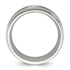 Chisel Stainless Steel Polished with Black Carbon Fiber Inlay and CZ 8mm Band