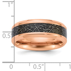 Chisel Stainless Steel Polished Rose IP-plated Synthetic Leather Inlay in Clear Epoxy 8mm Band