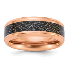 Chisel Stainless Steel Polished Rose IP-plated Synthetic Leather Inlay in Clear Epoxy 8mm Band
