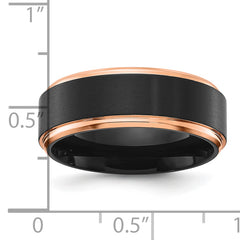 Chisel Stainless Steel Polished with Brushed Center Black and Rose IP-plated 8mm Band