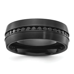 Chisel Stainless Steel Brushed Black IP-plated with Black CZ 8mm Band