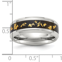 Chisel Stainless Steel Polished with Black and Gold Foil Inlay 8mm Band