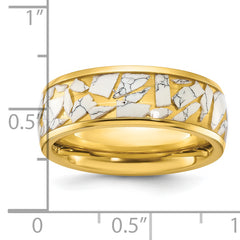 Chisel Stainless Steel Polished Yellow IP-plated with Ceramic Fragments Inlay 8mm Band