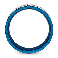 Chisel Stainless Steel Polished Blue IP-plated Grooved 6mm Band